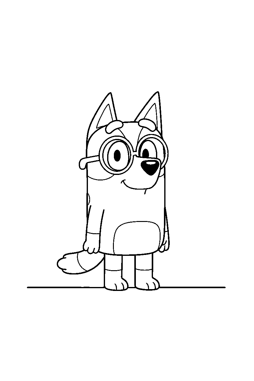 honey from bluey tv series standing and smiling on a blank background with a ground line line art