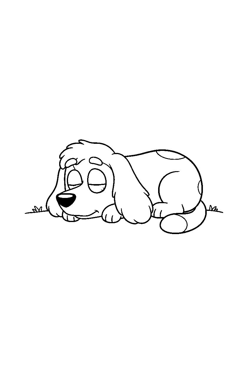 indy from bluey tv series resting peacefully on a blank background with a ground line line art