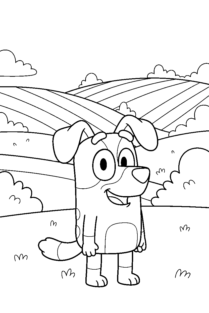 jack from bluey tv series looking happy in rolling hills line art