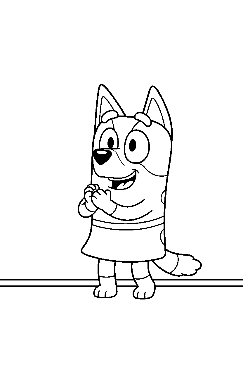 muffin heeler from bluey tv series clapping happily on a blank background with a ground line line art