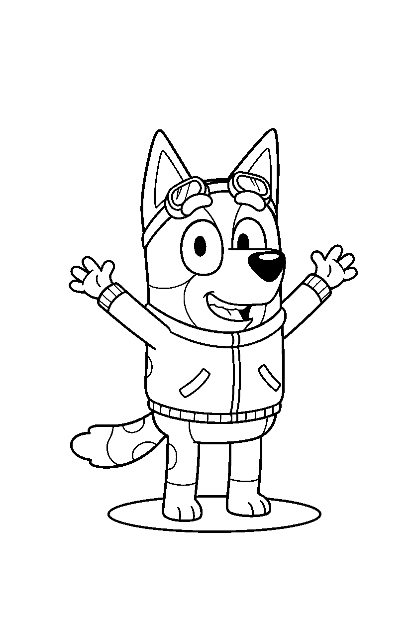 rusty from bluey tv series posing happily on a blank background with a ground line line art
