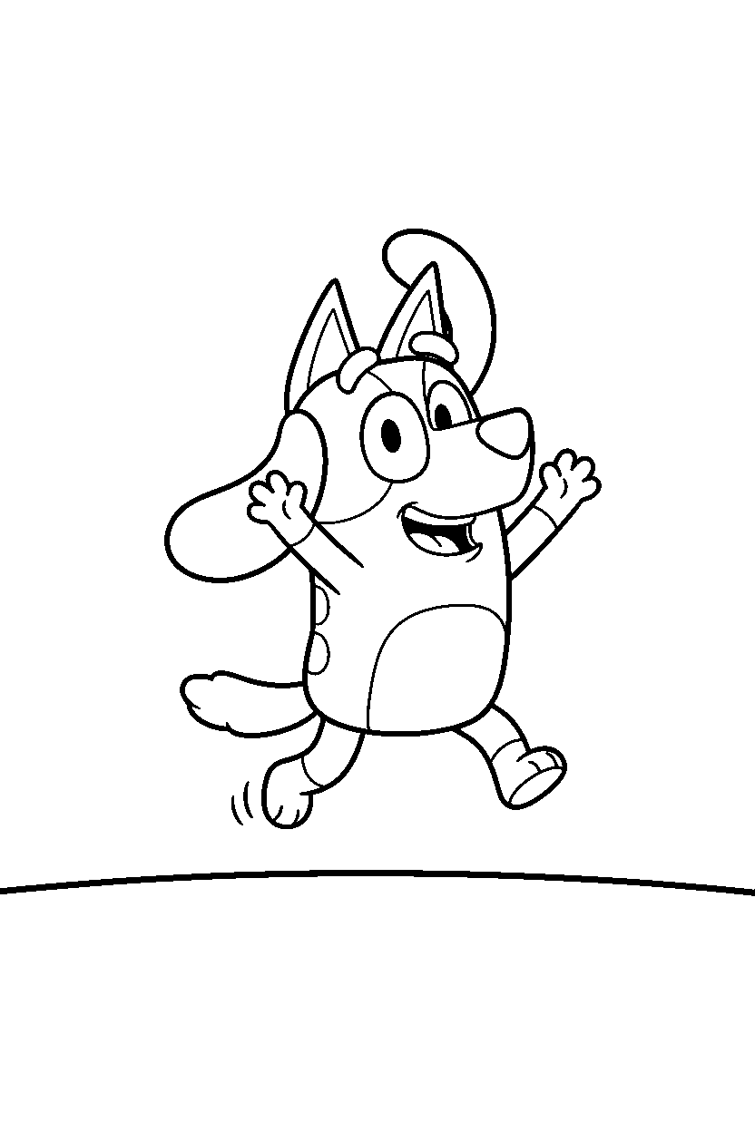 snickers from bluey tv series celebrating happily on a blank background with a ground line line art