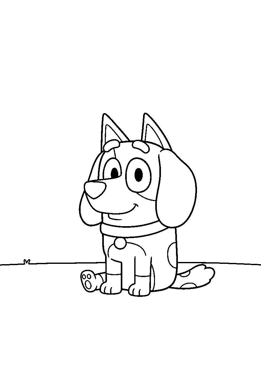 snickers from bluey tv series sitting calmly on a blank background with a ground line line art