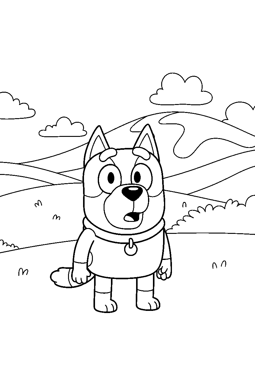 winton from bluey tv series looking surprised in rolling hills line art