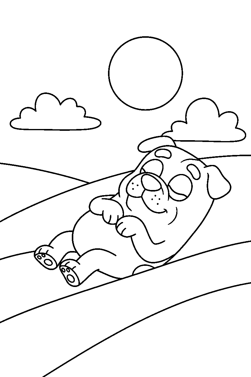 winton from bluey tv series resting peacefully in rolling hills line art