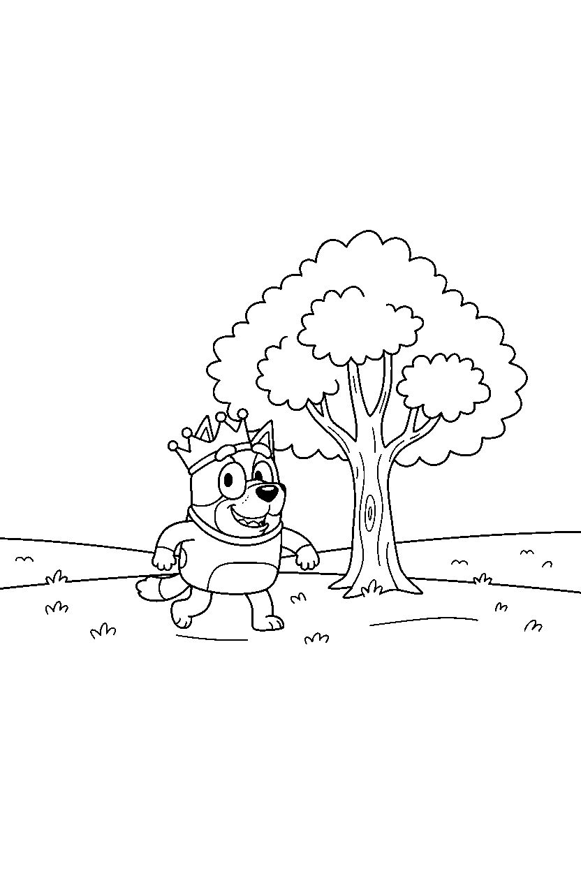 winton from bluey tv series walking happily near a tree with open grass line art