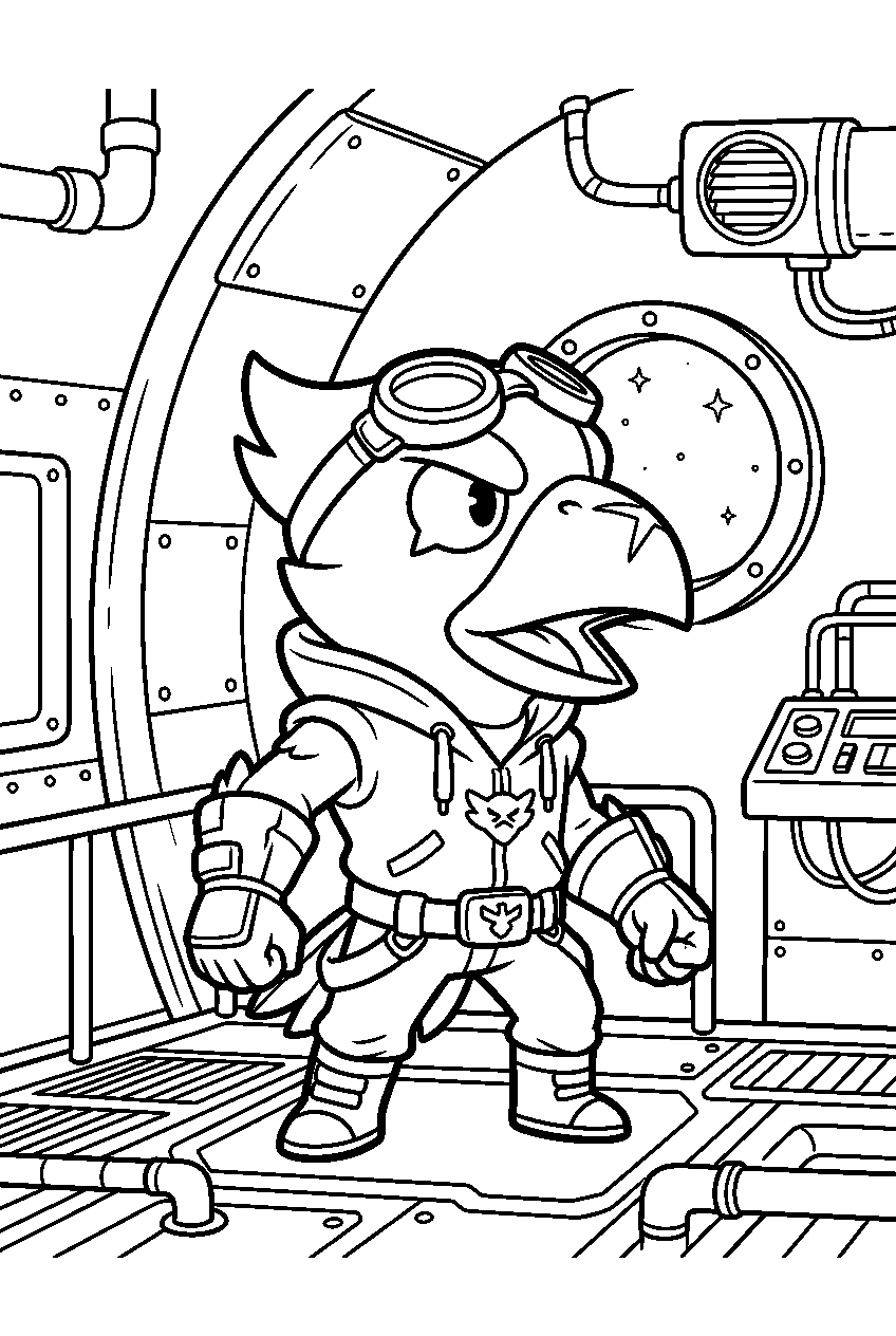 brawl stars crow looking around in space station line art