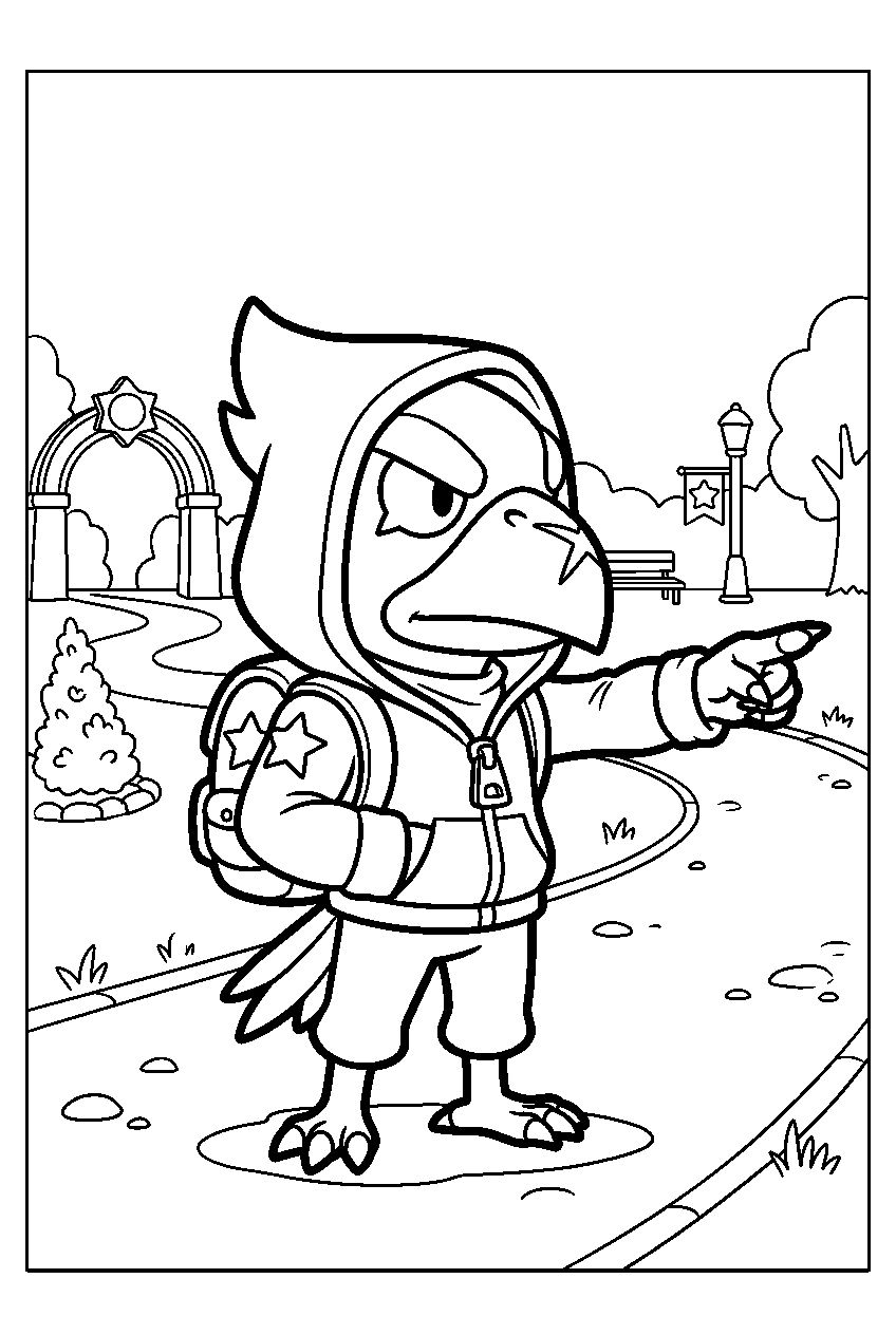 brawl stars crow pointing in star park line art