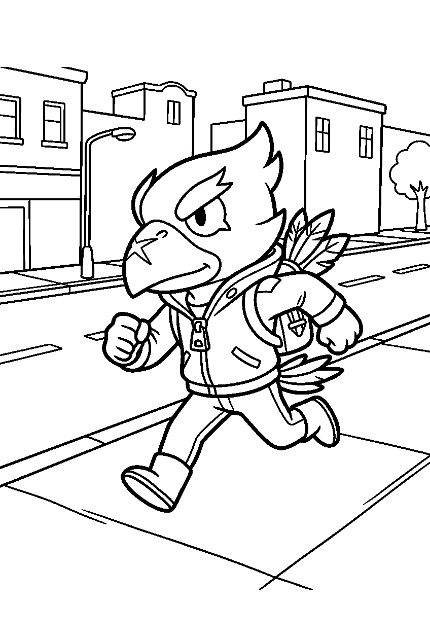 brawl stars crow running in city street line art