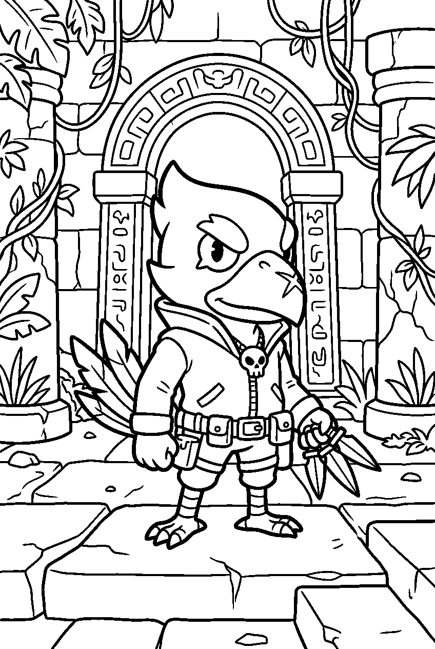 brawl stars crow standing in jungle temple line art