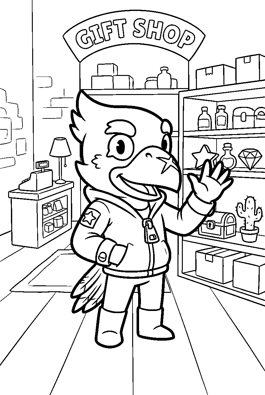 brawl stars crow waving in gift shop line art