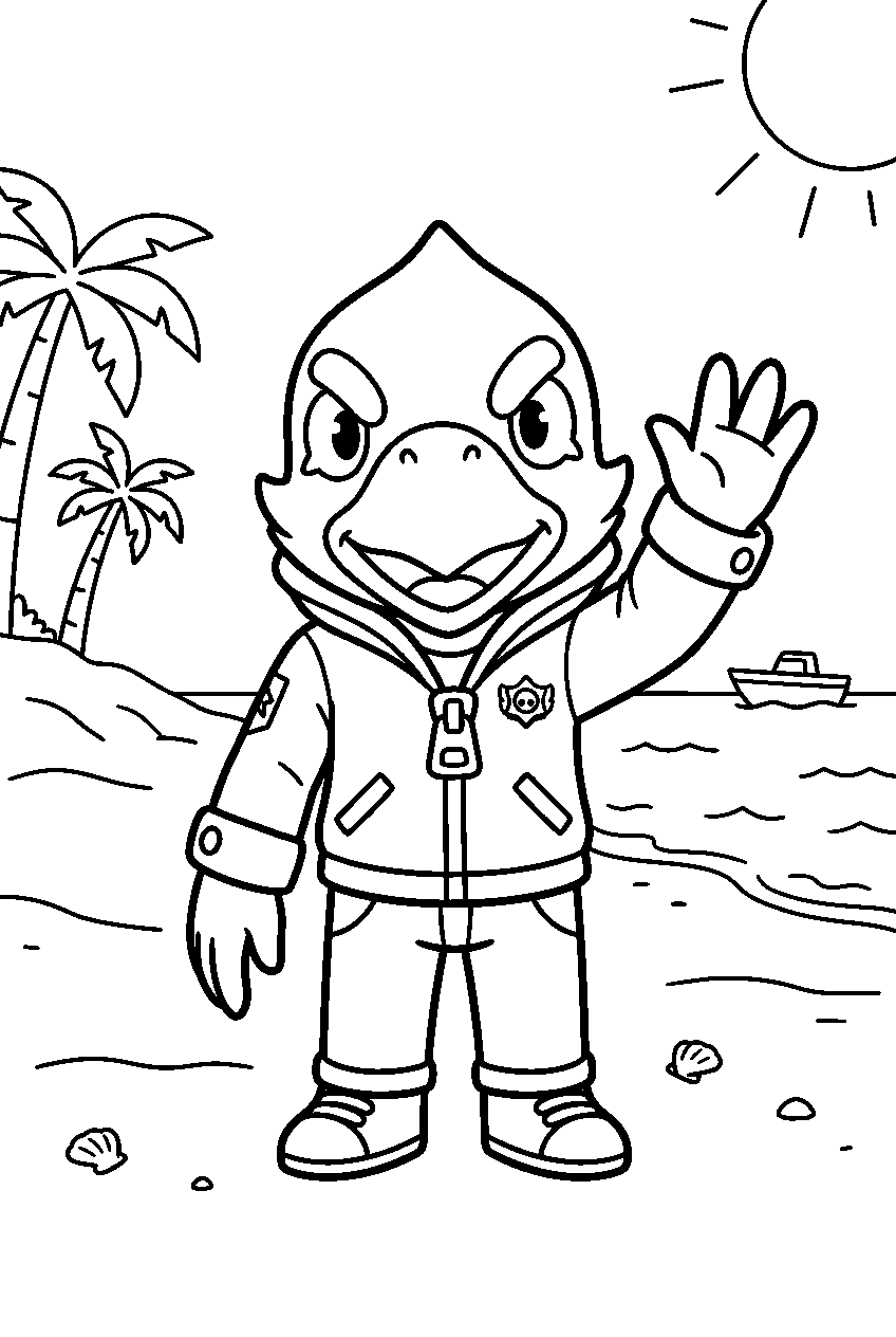 brawl stars crow waving on sandy beach line art