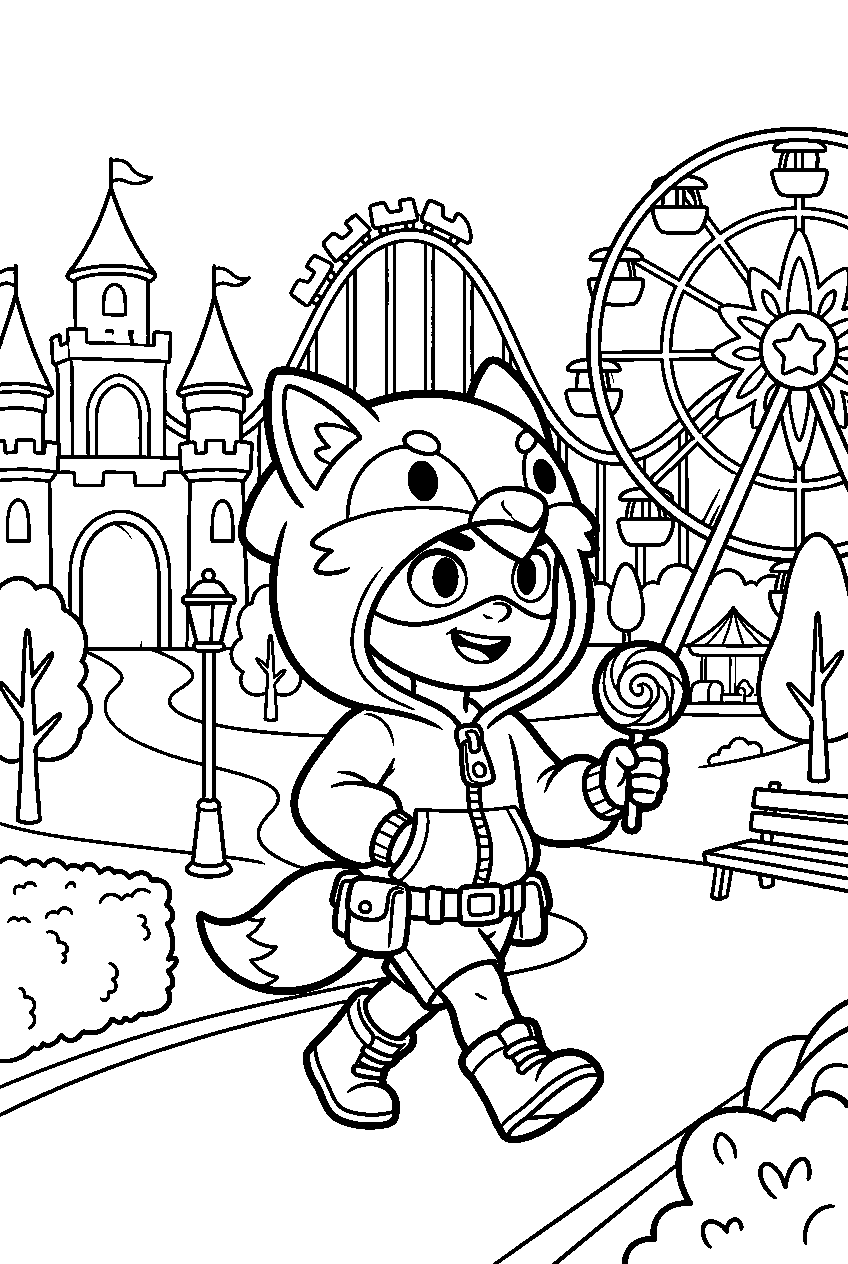 brawl stars leon exploring in theme park line art