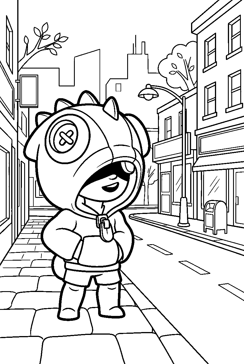brawl stars leon looking around in city street line art