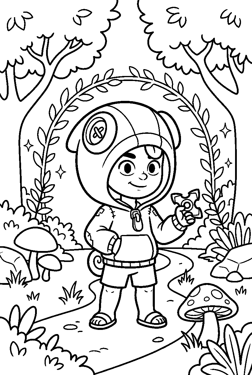 brawl stars leon standing in enchanted forest line art