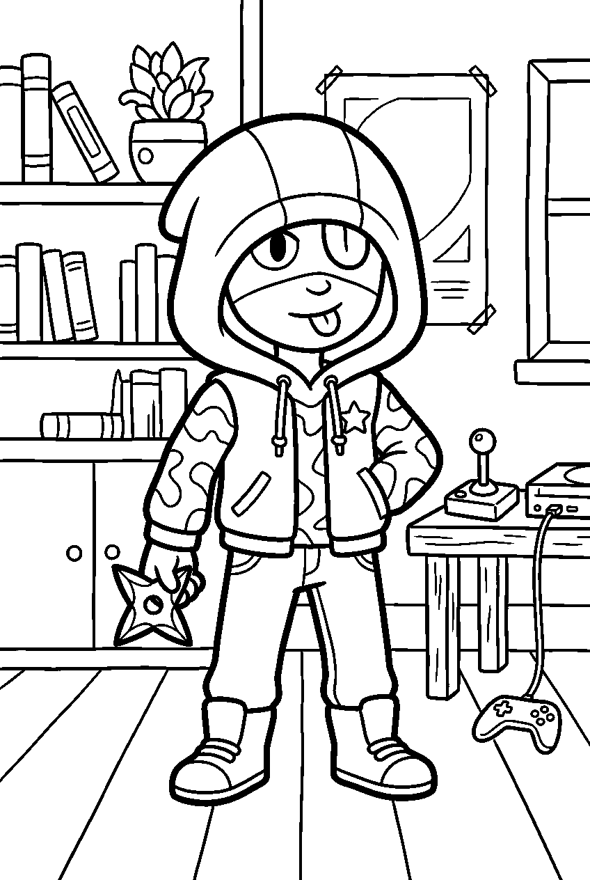 brawl stars leon standing in game room line art