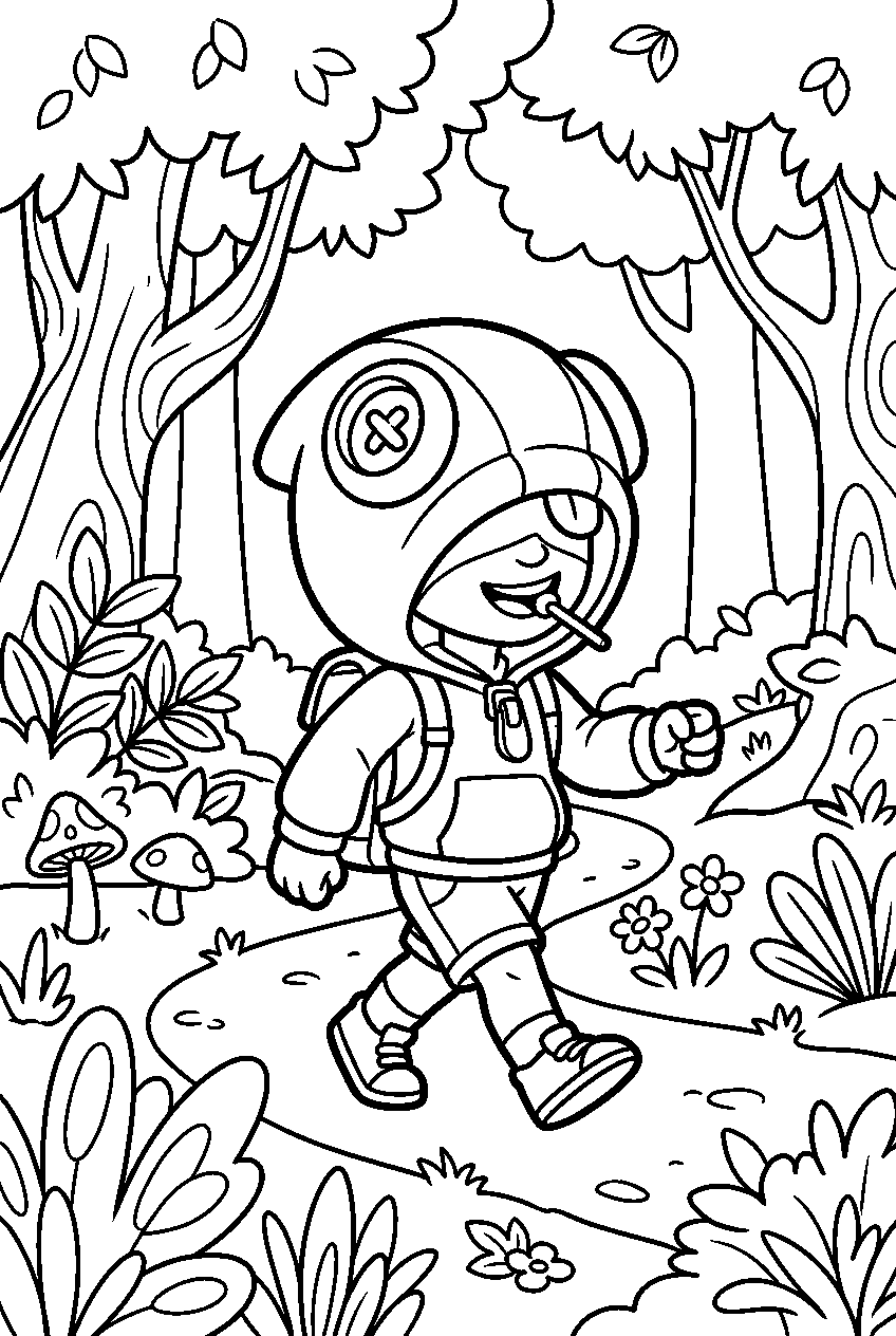 brawl stars leon walking in magical forest line art