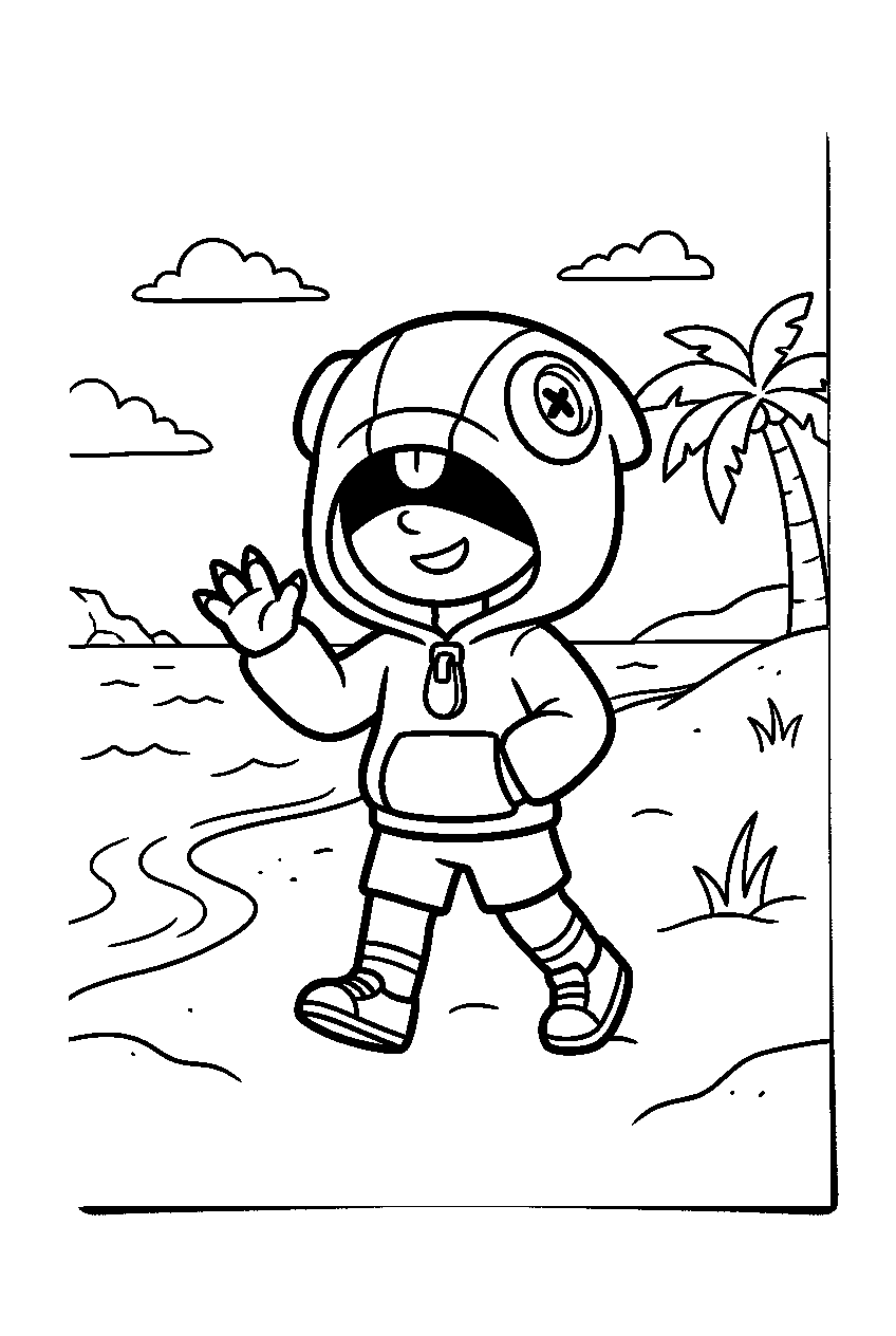 brawl stars leon waving on sandy beach line art