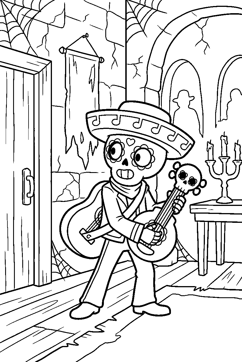 brawl stars poco looking around in spooky mansion line art