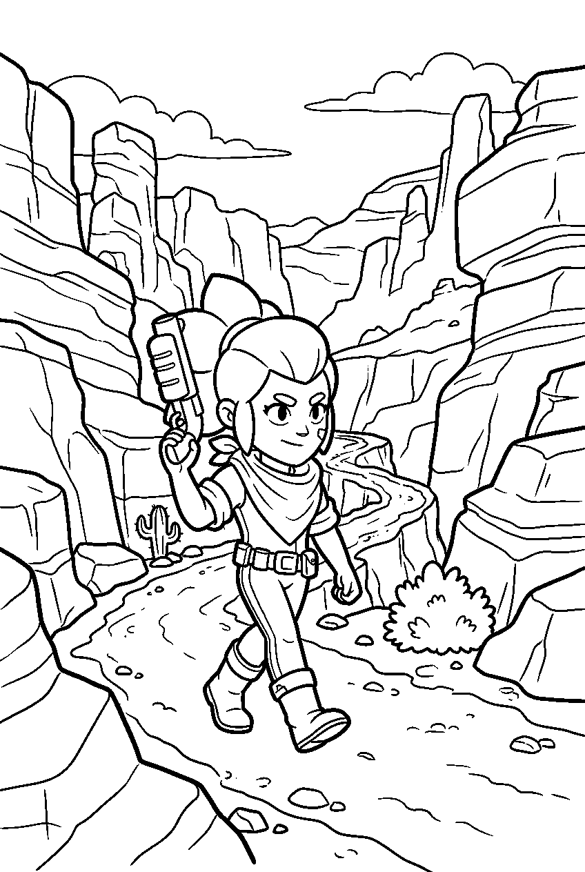 brawl stars shelly exploring in rocky canyon line art