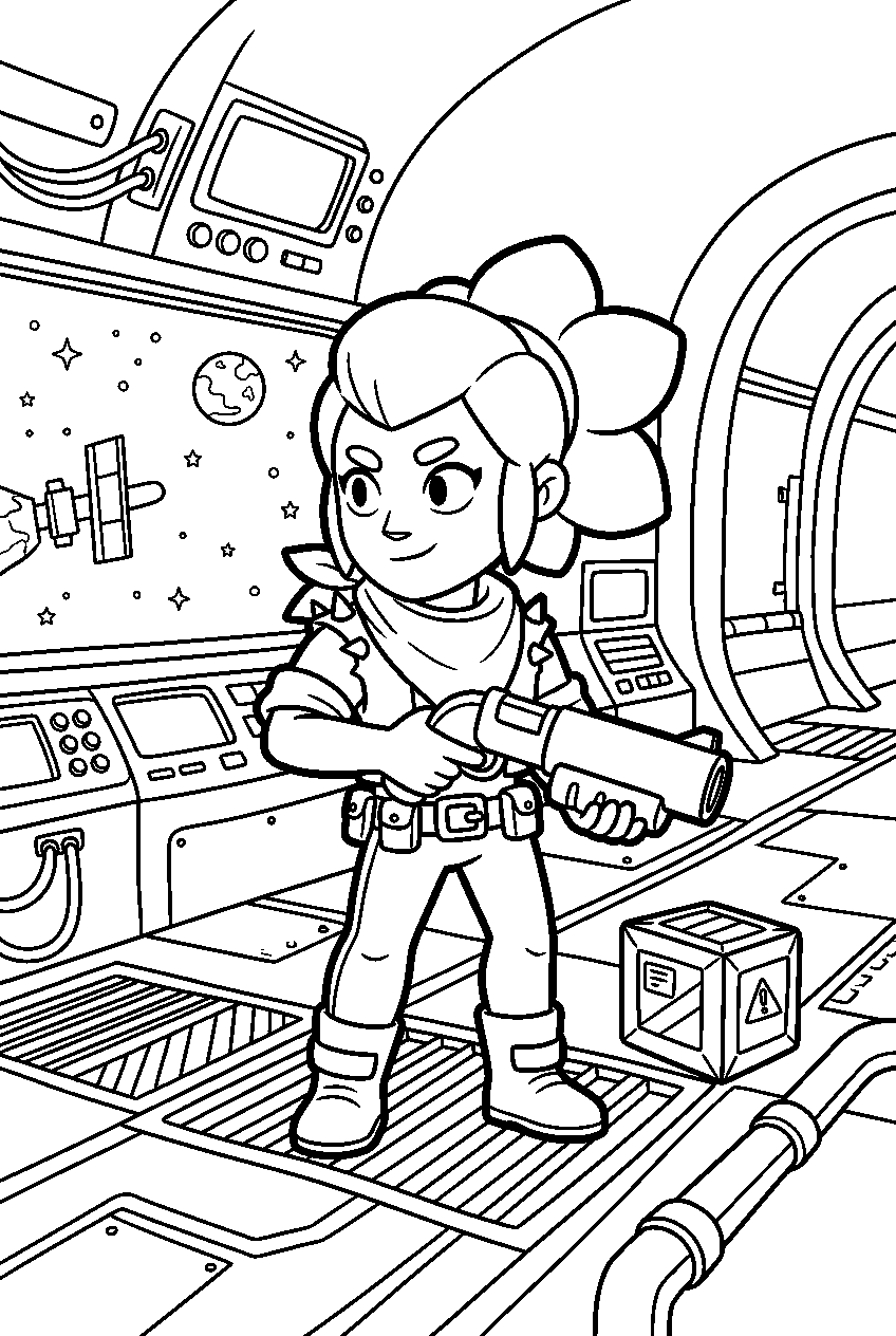 brawl stars shelly looking around in space station line art