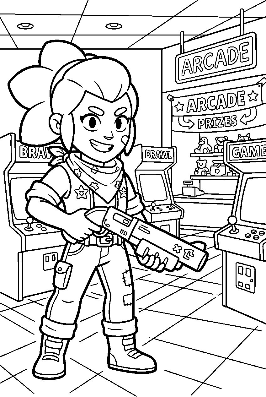 brawl stars shelly posing in arcade zone line art
