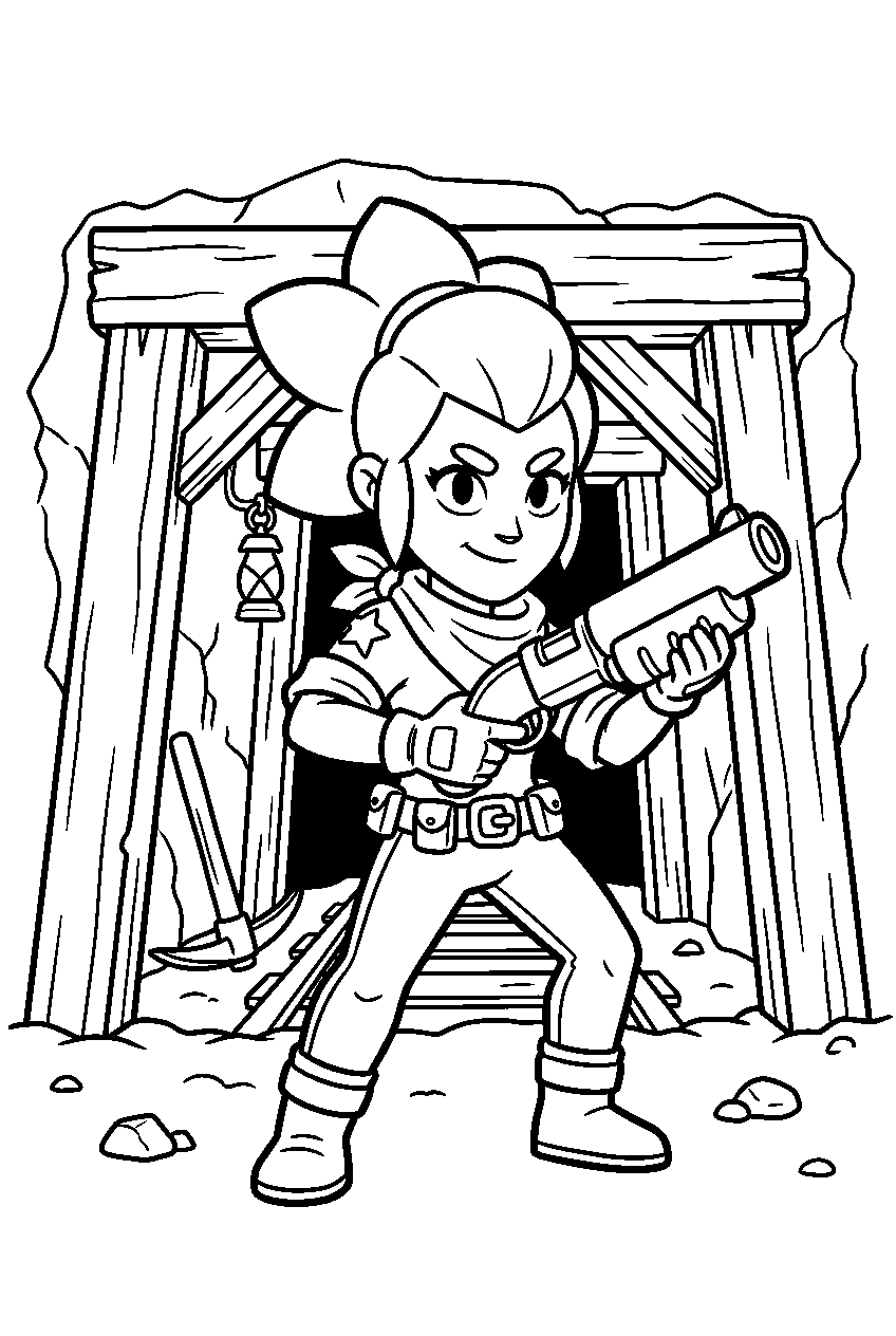 brawl stars shelly posing in mine entrance line art