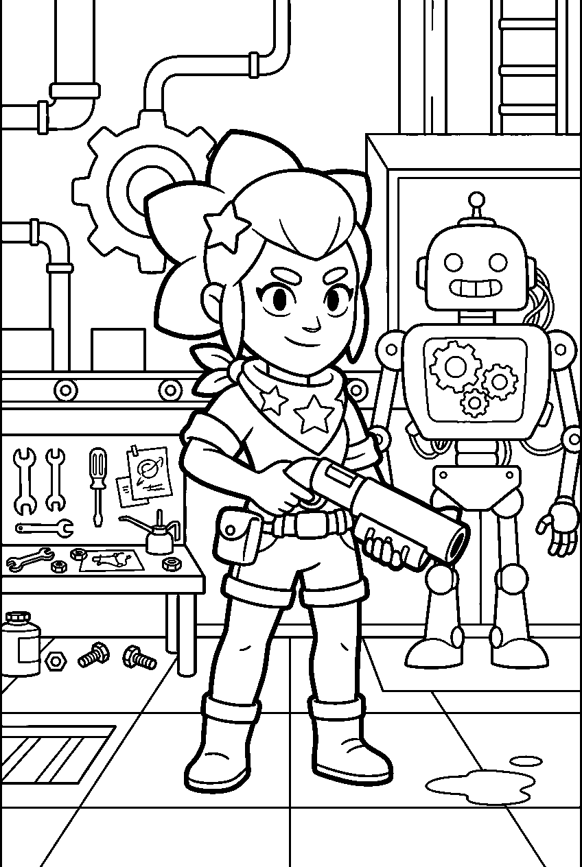 brawl stars shelly standing in robot factory line art