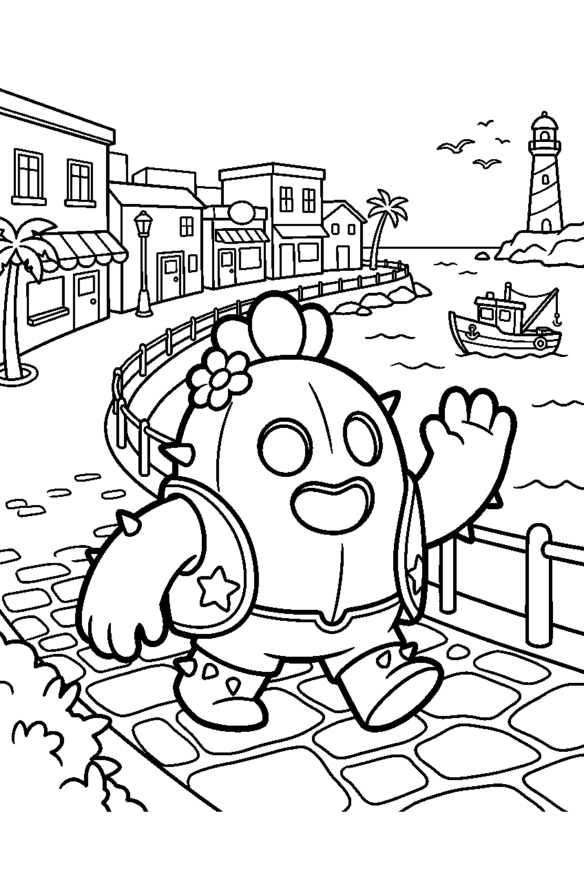 brawl stars spike exploring in seaside town line art