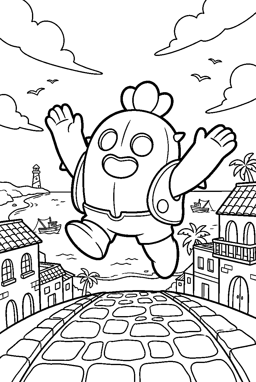brawl stars spike jumping in seaside town line art
