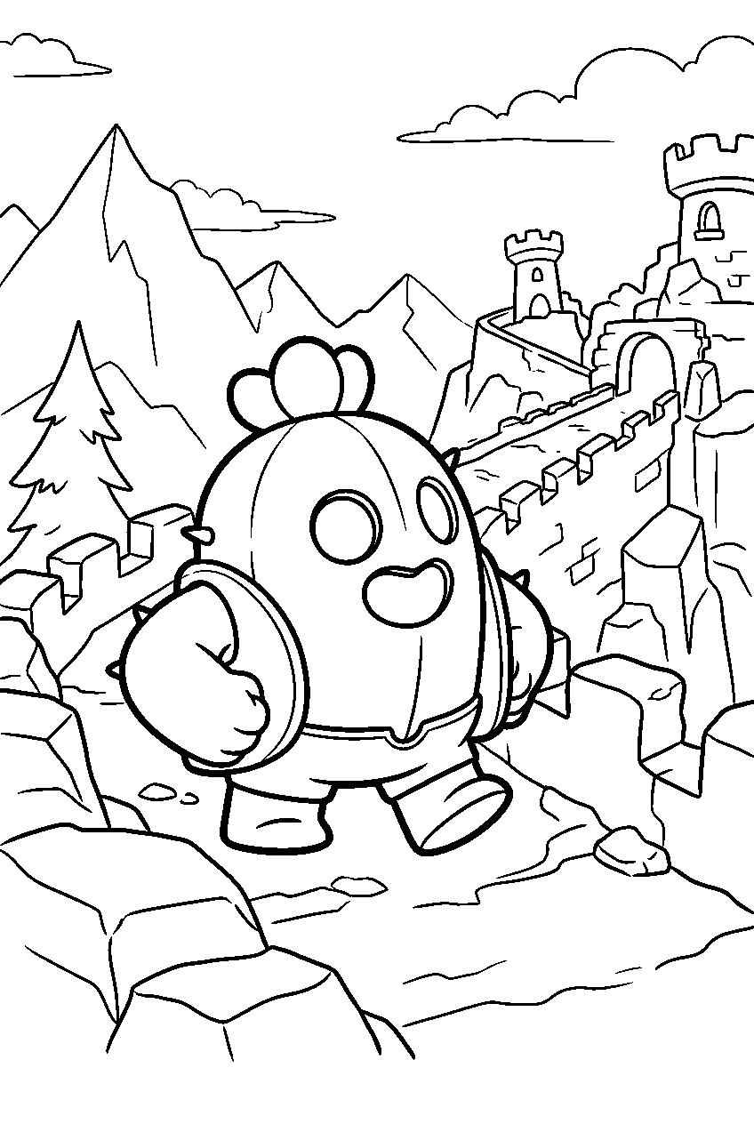 brawl stars spike looking around in mountain fortress line art