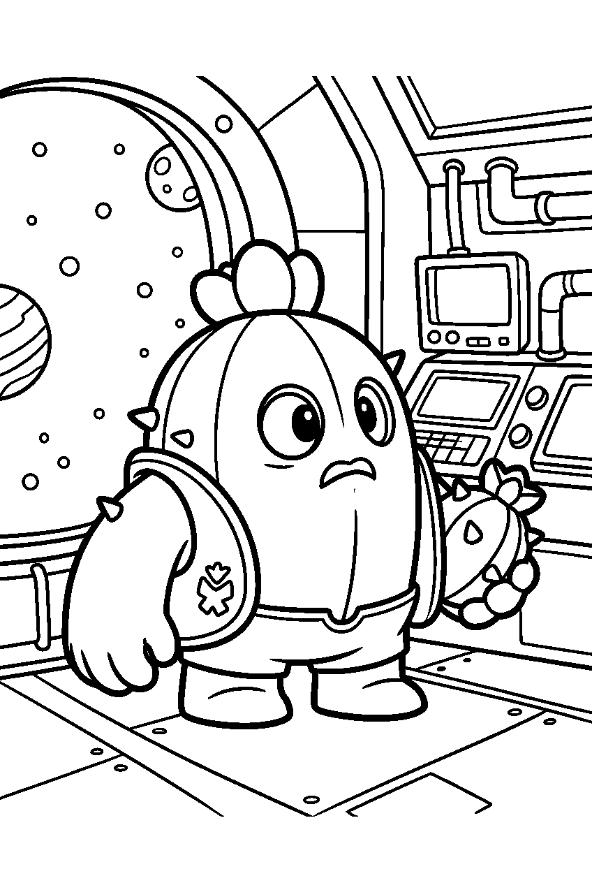 brawl stars spike looking around in space station line art