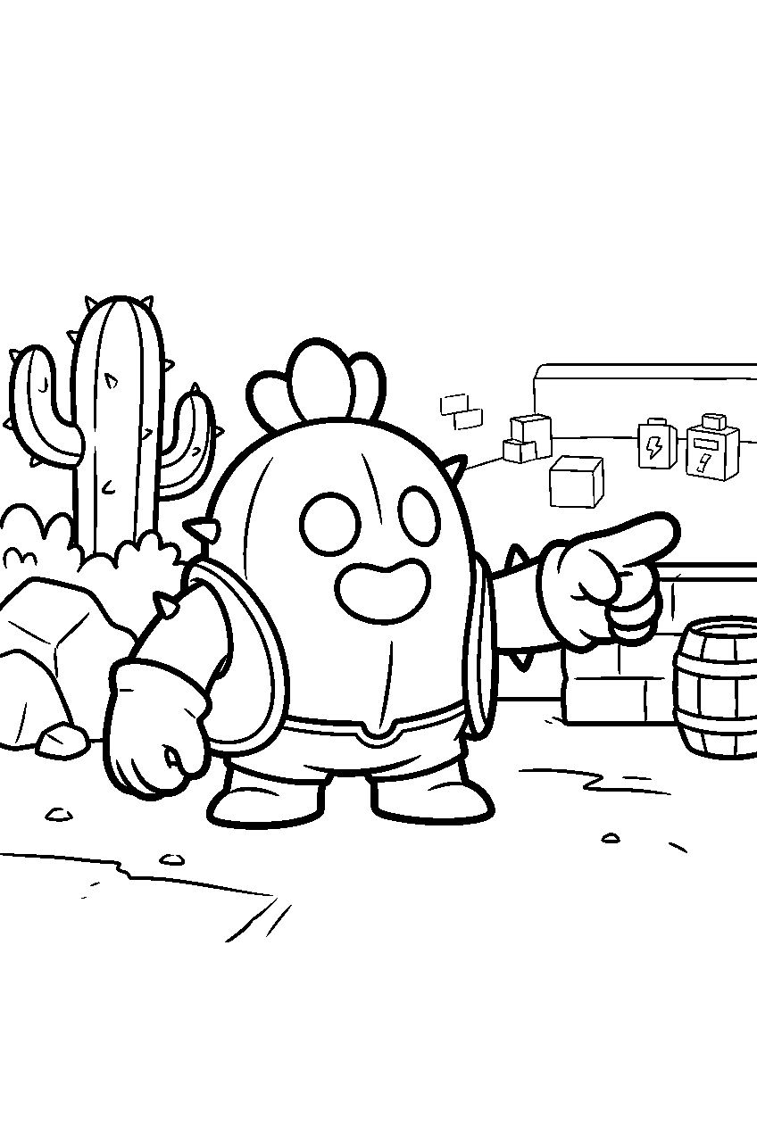 brawl stars spike pointing in team battle arena line art