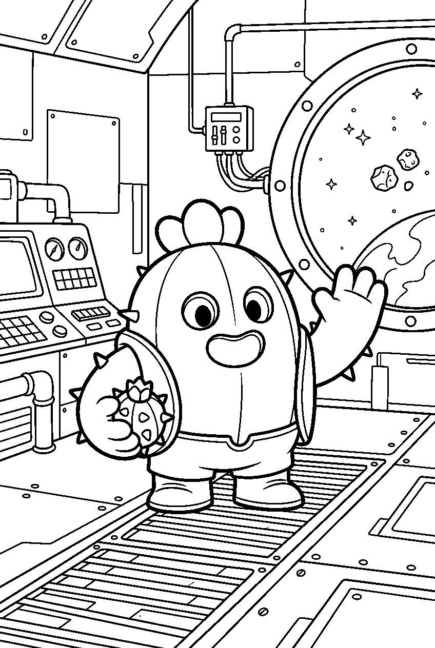 brawl stars spike posing in space station line art