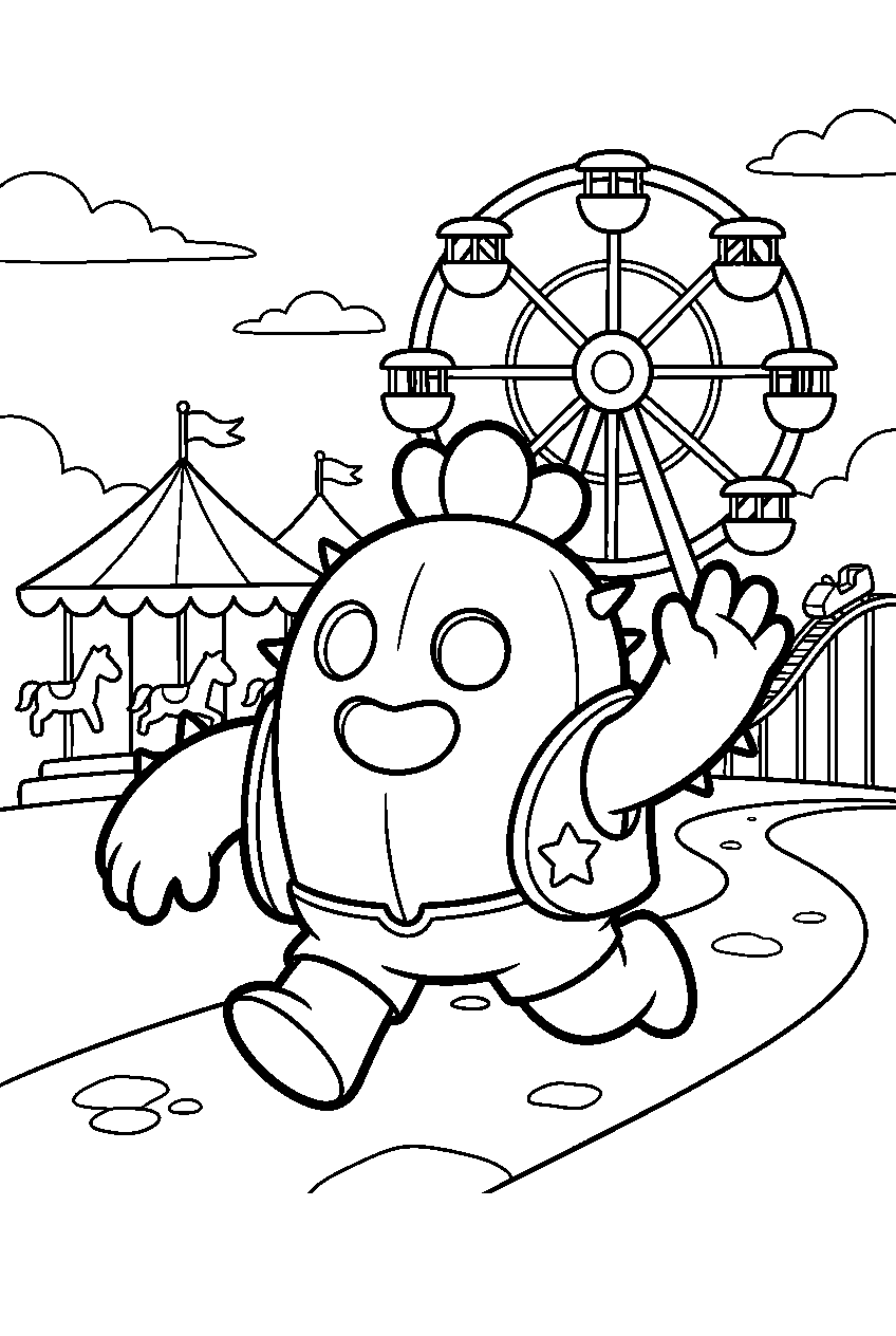 brawl stars spike running in amusement park line art