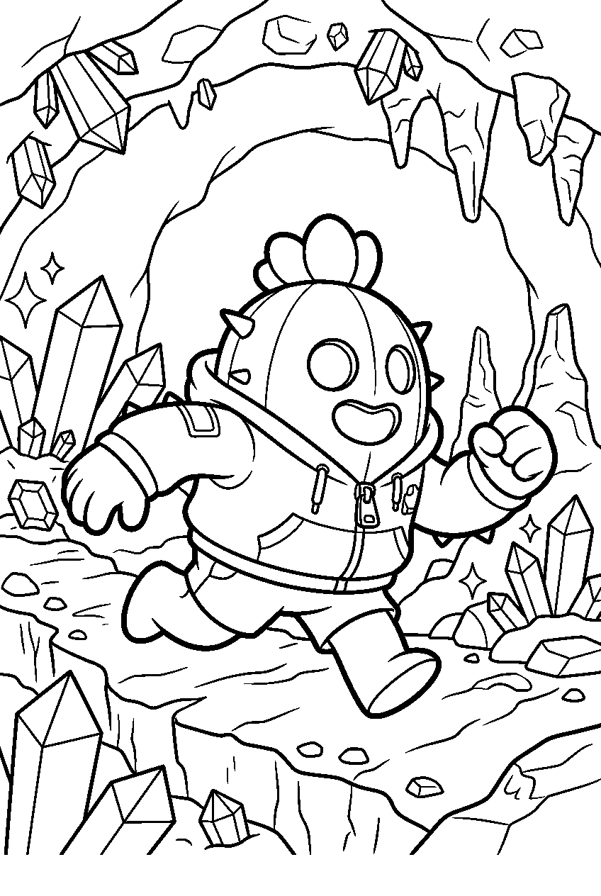 brawl stars spike running in gemstone cave line art