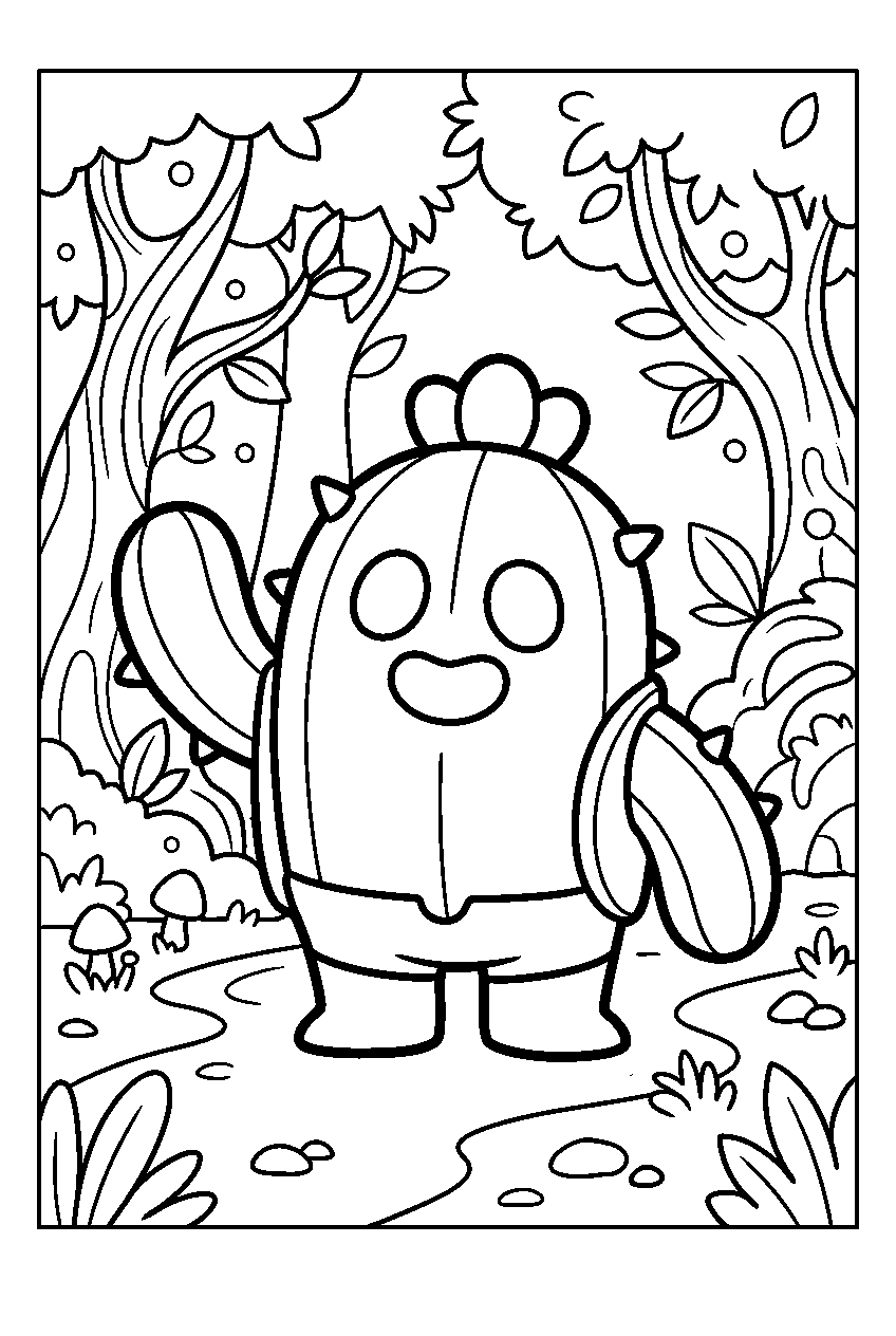 brawl stars spike waving in enchanted forest line art