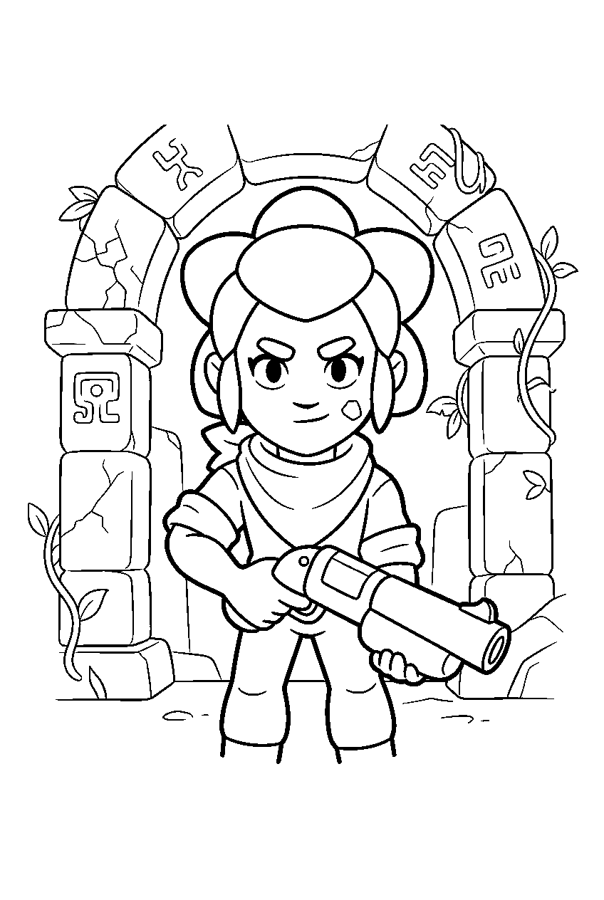brawl stars characters in ancient ruins line art