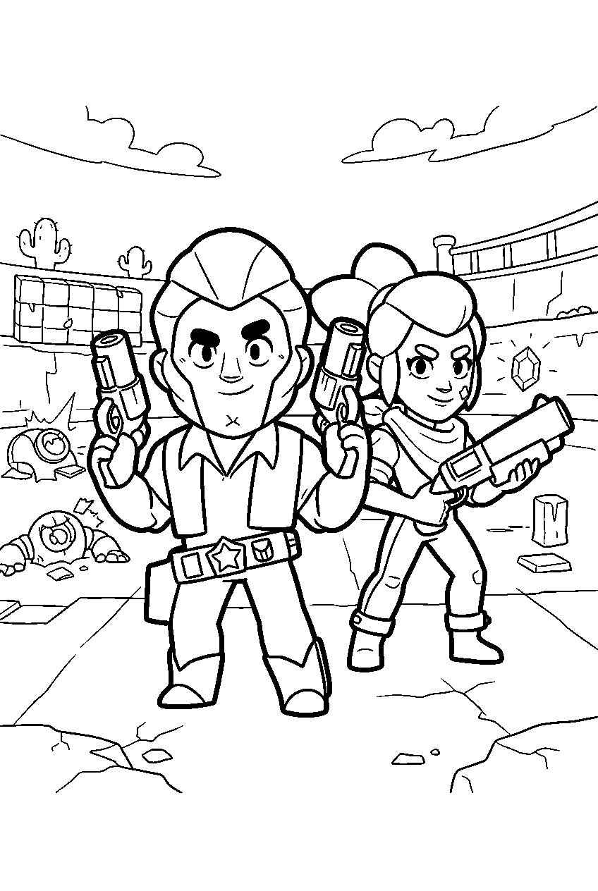 brawl stars characters in brawl arena line art