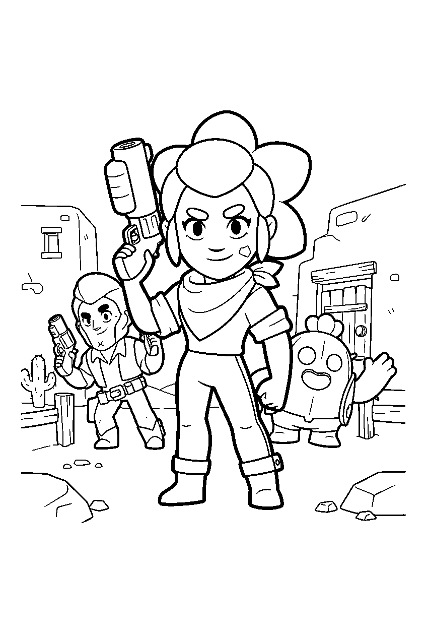 brawl stars characters in desert outpost line art