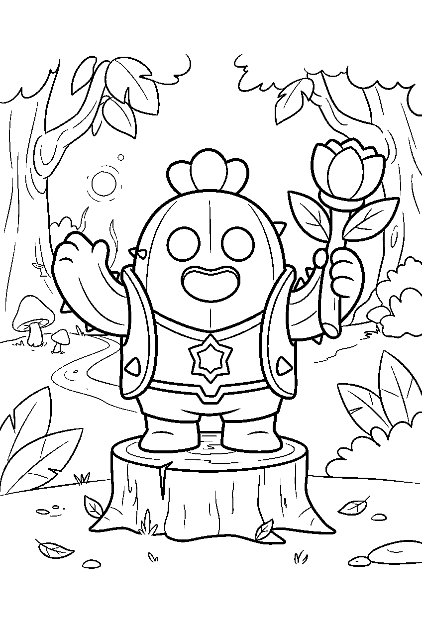brawl stars characters in enchanted forest line art
