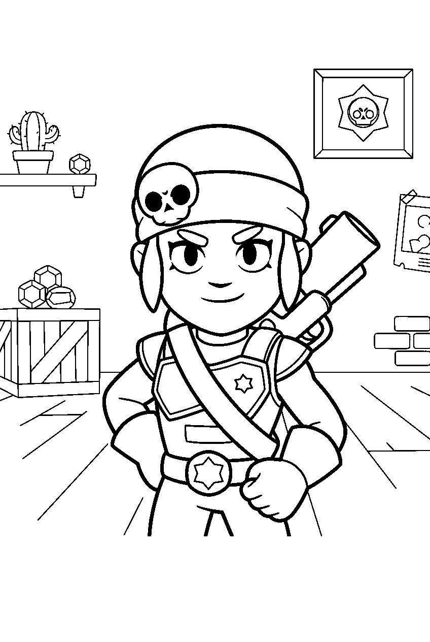 brawl stars characters in game room line art