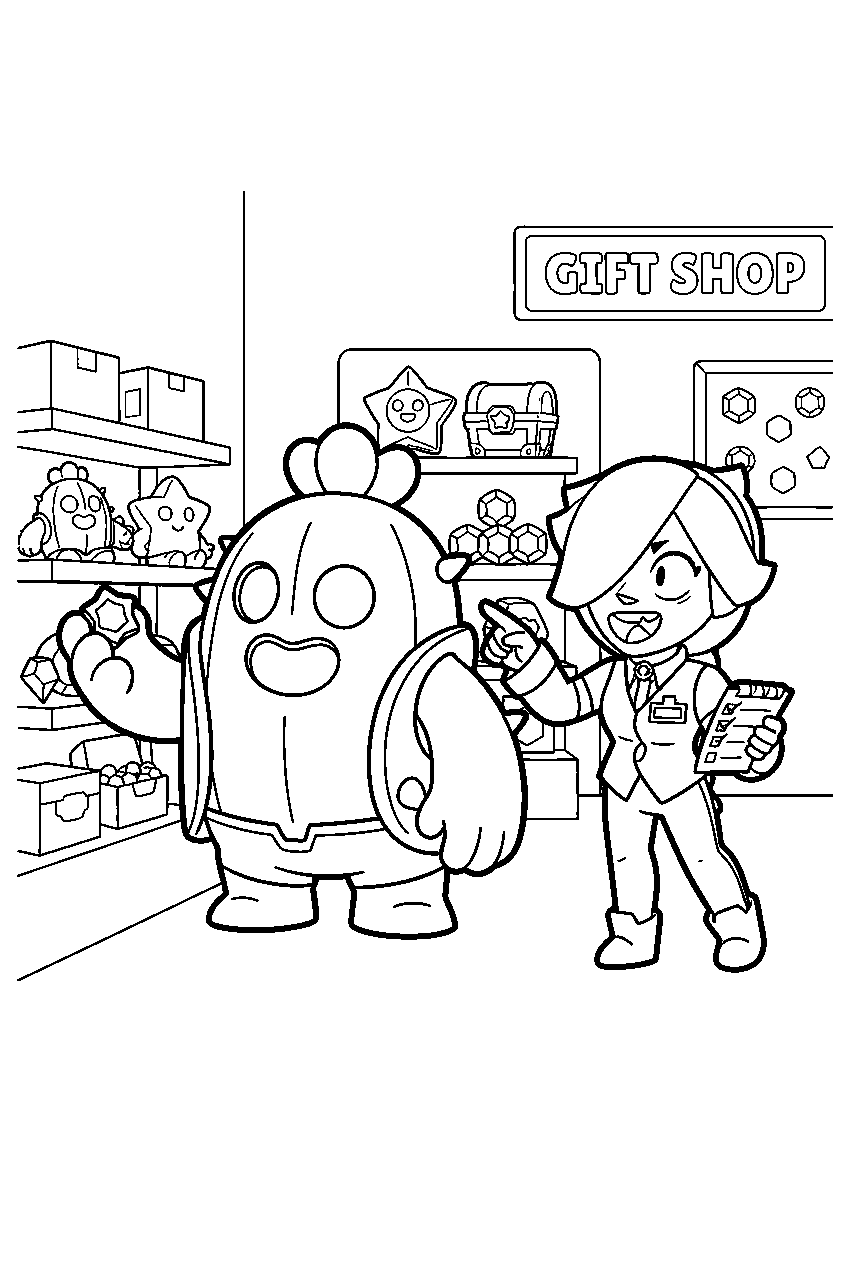 brawl stars characters in gift shop line art