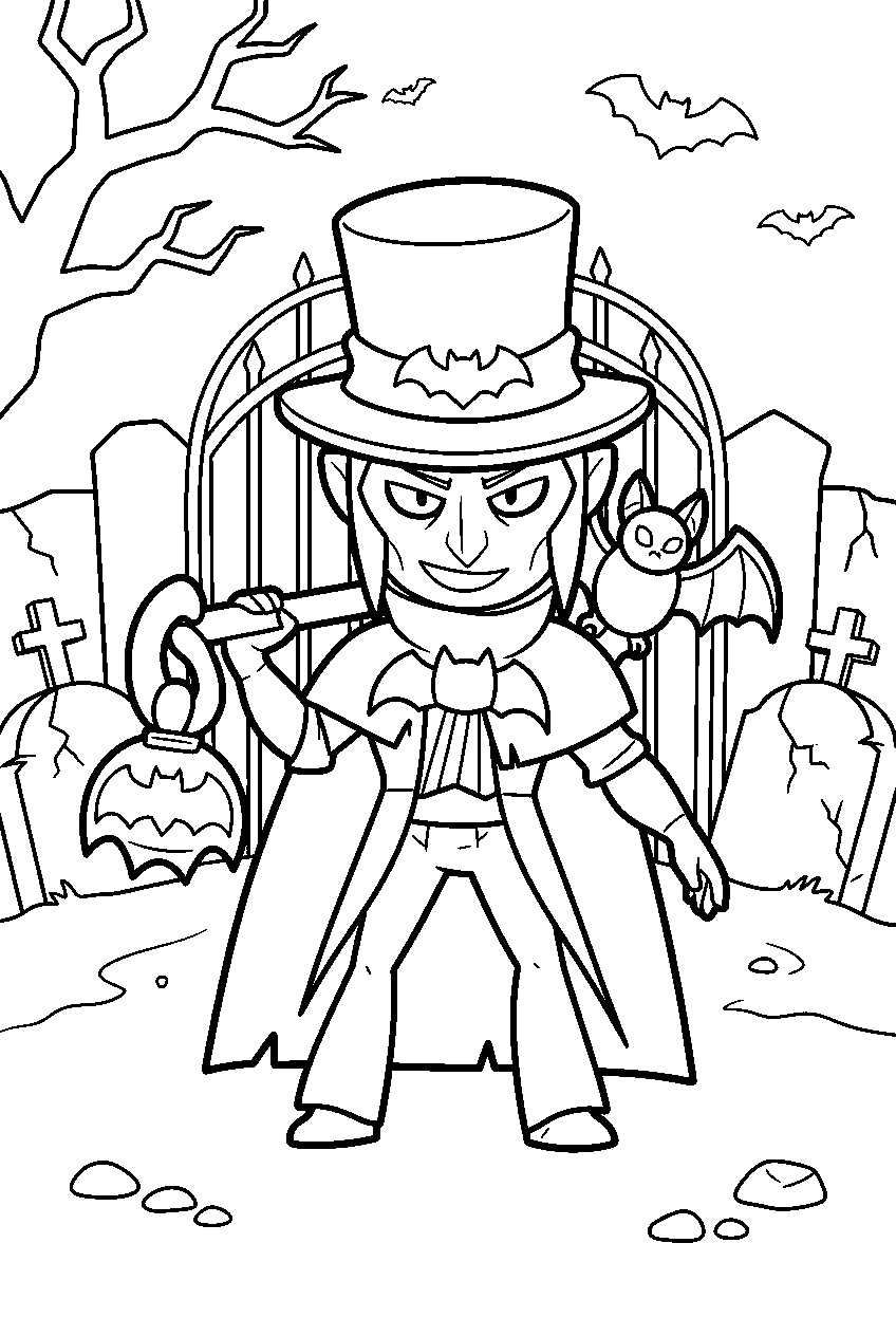 brawl stars characters in haunted graveyard line art