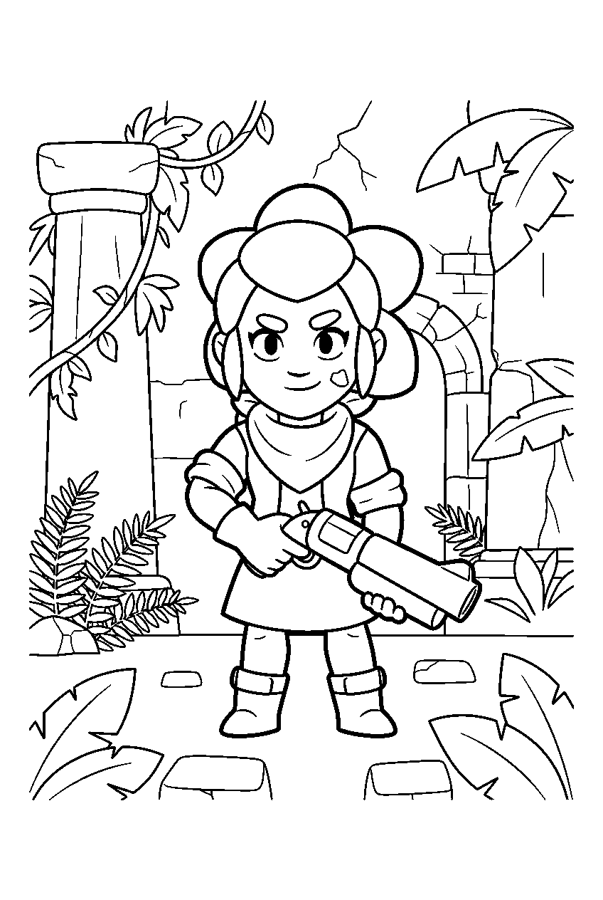 brawl stars characters in jungle ruins line art