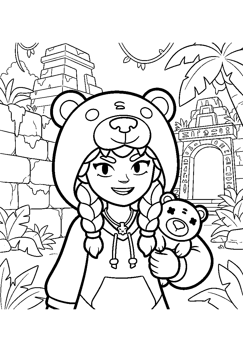 brawl stars characters in jungle temple line art