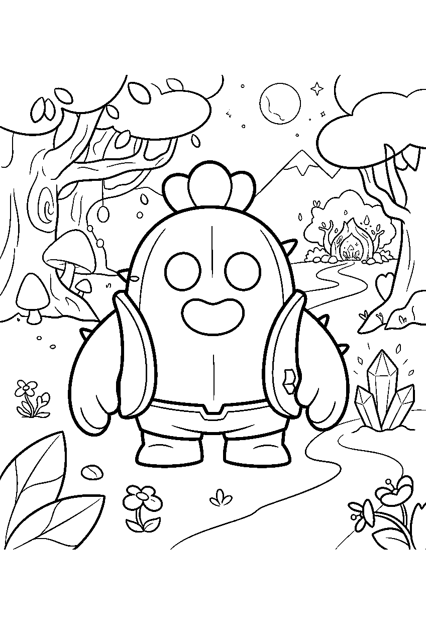 brawl stars characters in magical forest line art