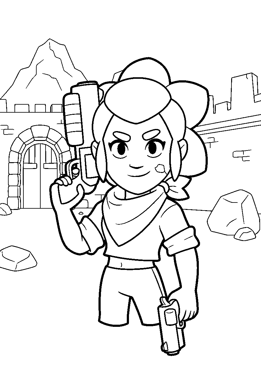 brawl stars characters in mountain fortress line art
