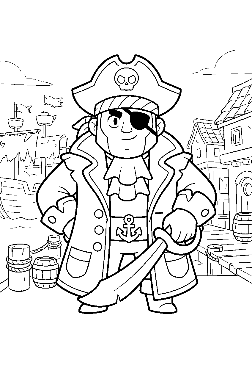 brawl stars characters in pirate harbor line art