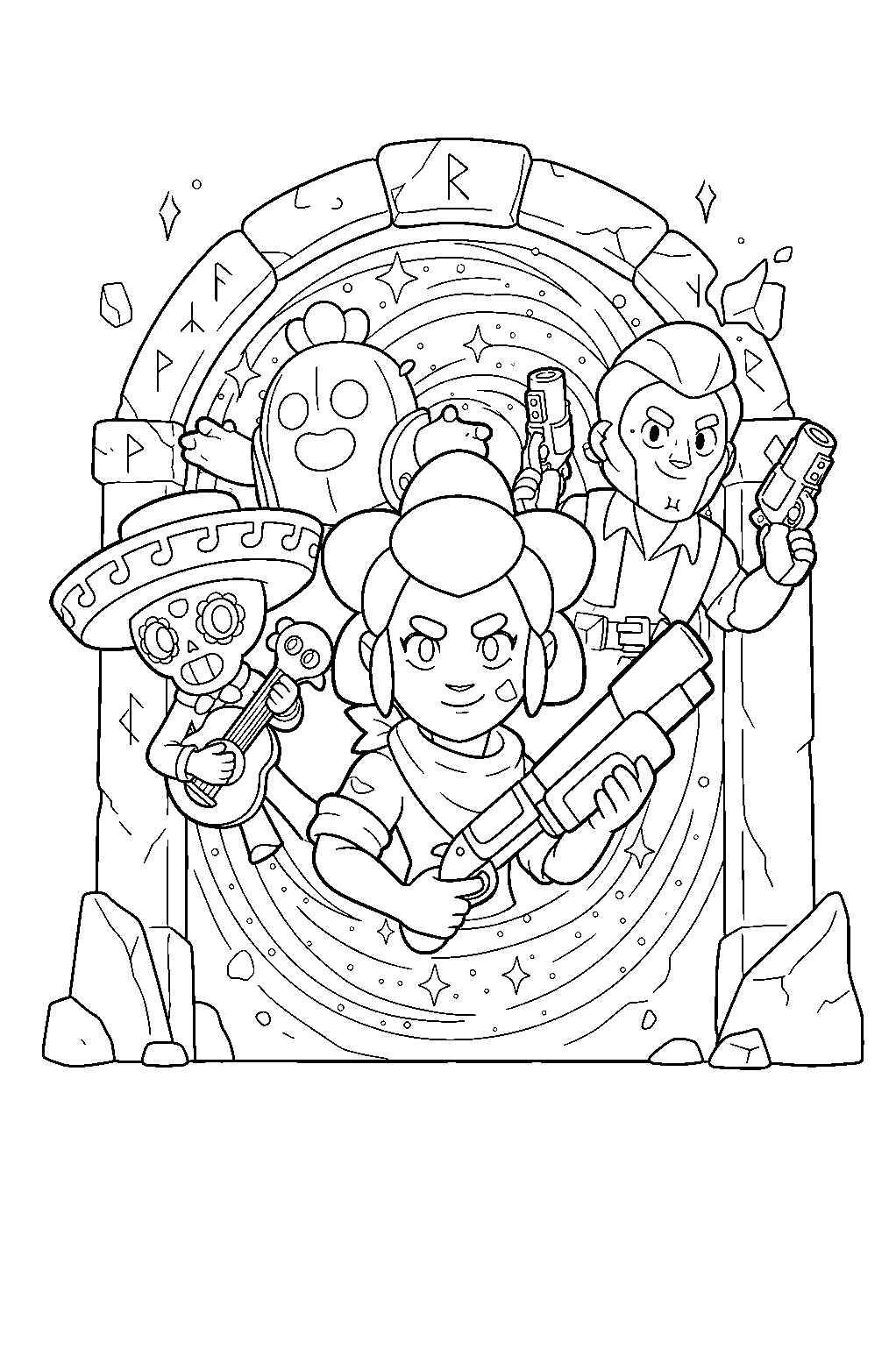 brawl stars characters in portal chamber line art